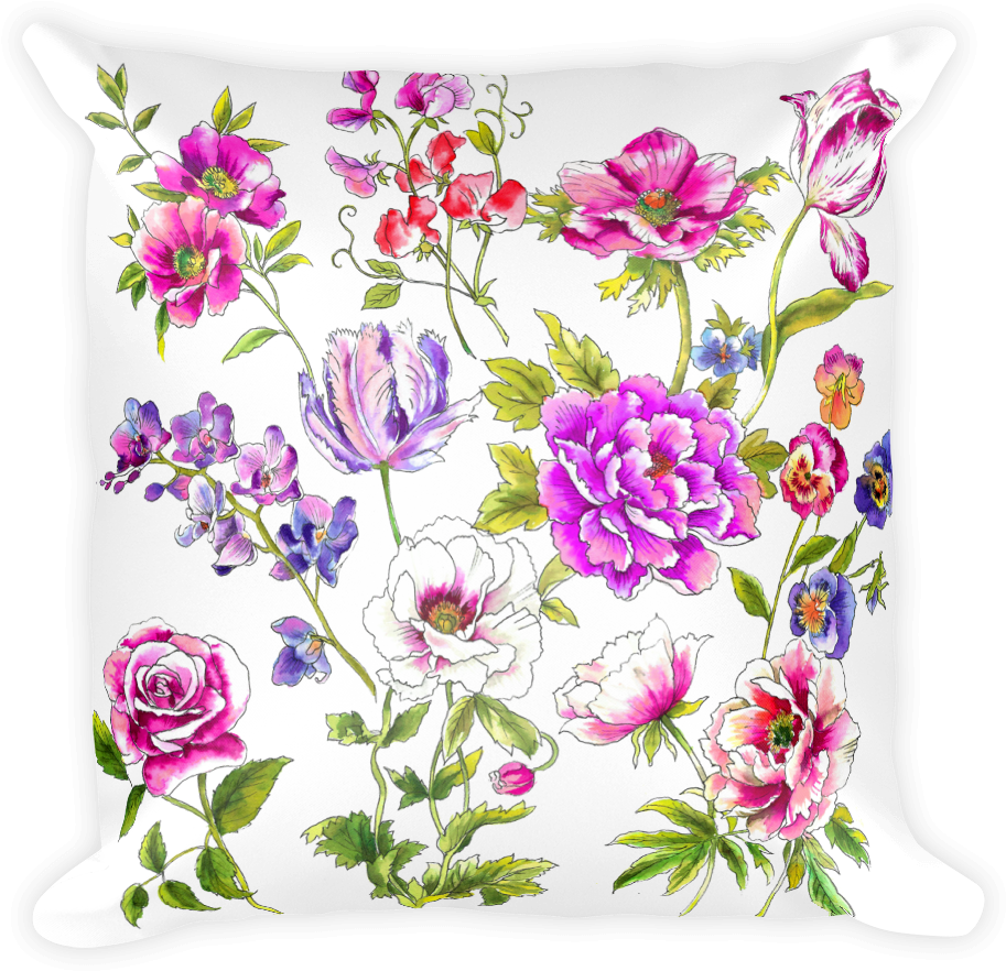 Floral Print Png Clipart Freeuse Download - Pillow (1000x1000), Png Download