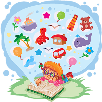 Small Girl Reading A Book And Dreams Of Adventures, - Girl Adventure Illustration (360x360), Png Download