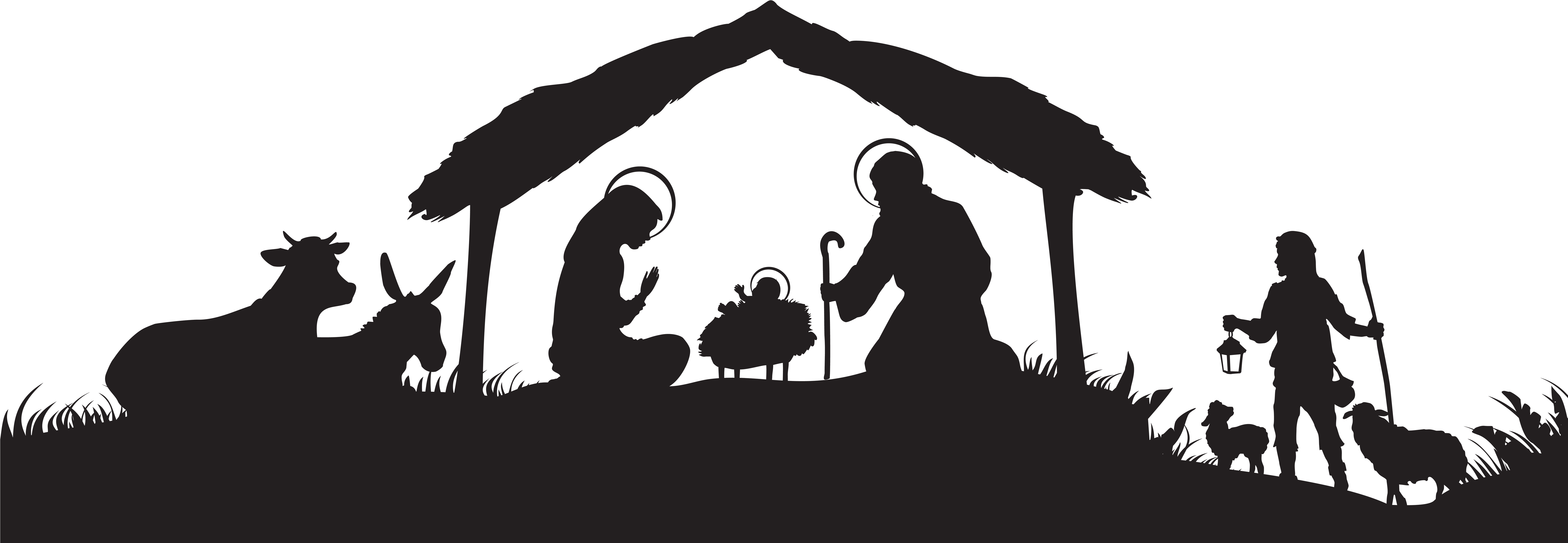 Nativity Scene Silhouette Png (8000x2846), Png Download