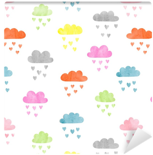 Seamless Colorful Watercolor Clouds Pattern - Rain Heart Clouds (400x400), Png Download