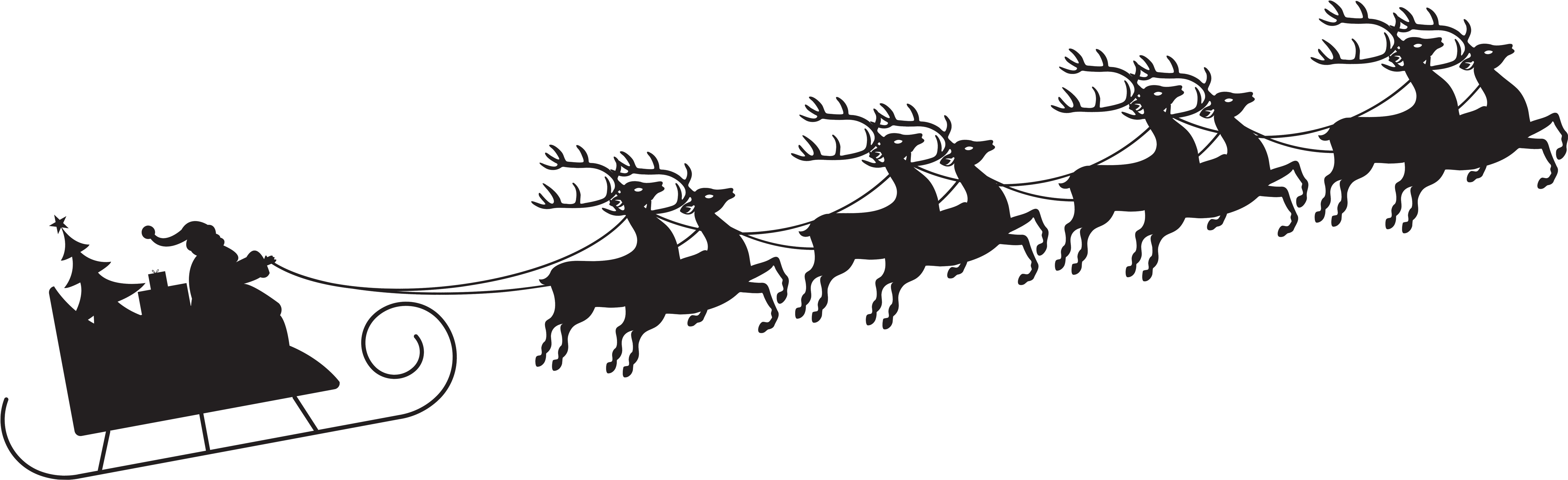 Santa With Sleigh Silhouette Transparent Png Clip Art - Santa Sleigh Silhouette Png (6343x2128), Png Download
