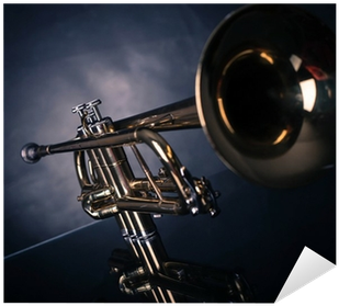 Trumpet In Front Of Blue Wrinkled Background Sticker - Trumpet (400x400), Png Download