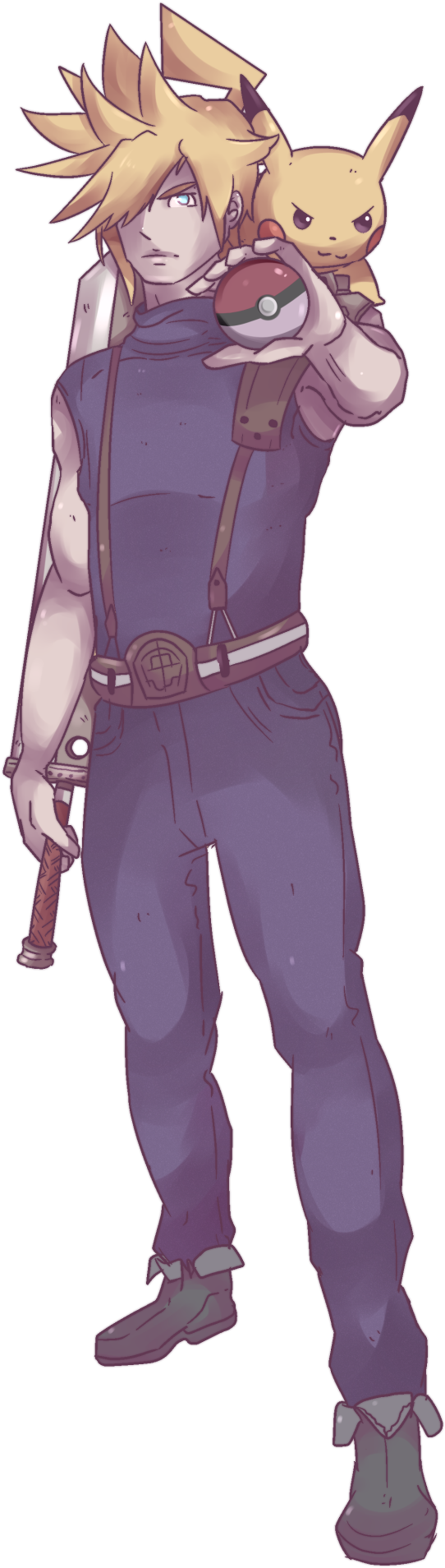 Final Fantasy X Pokémon Cloud Strife & Pikachu Commission - Final Fantasy X Pokemon (555x1920), Png Download