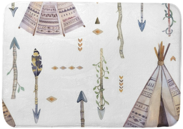 Watercolor Boho Seamless Pattern With Teepee, Arrows, - Watercolor Painting (400x400), Png Download