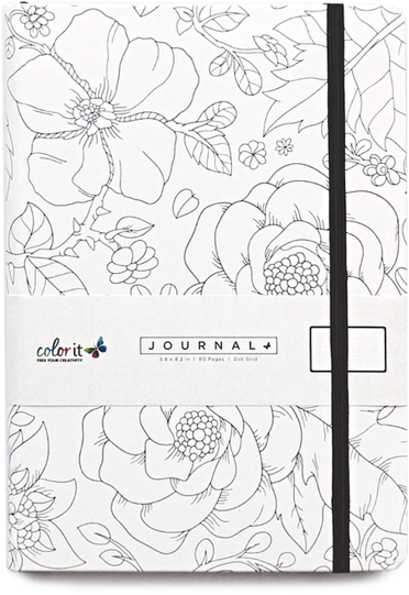 Fineline Flowers A5 Notebook Journal 160 Dot Grid Pages - Notebook (464x600), Png Download
