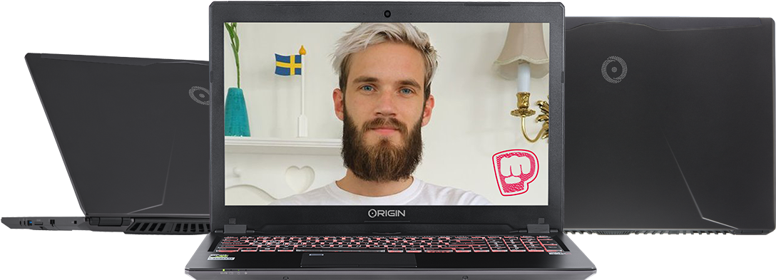 Powered By Origin Pc And Pewdiepie - Netbook (1140x446), Png Download
