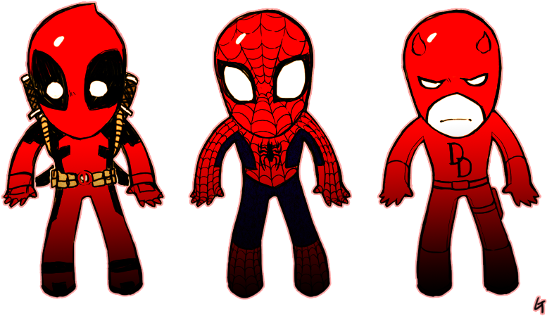 Spider-man Daredevil Deadpool Iron Man Clint Barton - Deadpool And Spiderman And Daredevil (800x487), Png Download