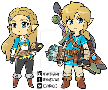 Zelda And Link Breath Of The Wild By Kevinraganit - Breath Of The Wild Link Chibi (379x350), Png Download