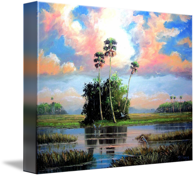 Acrylic Drawing Nature - Drawing (650x586), Png Download