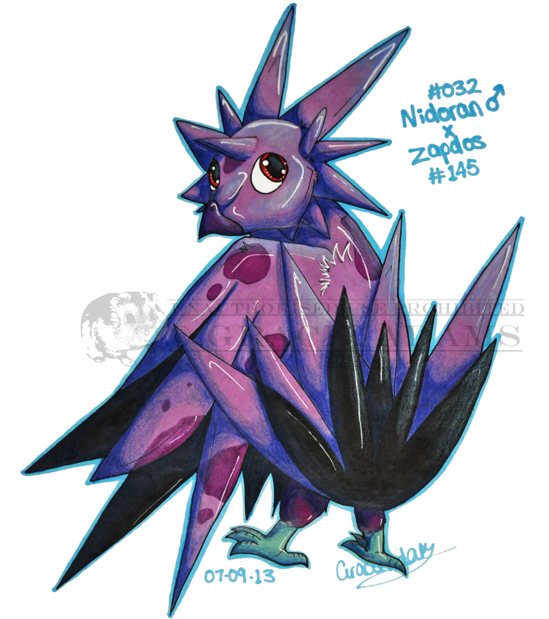 #032 Nidoran X #145 Zapdos - Illustration (1105x1250), Png Download