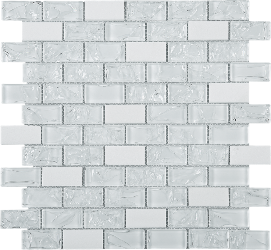 Brick Pattern White Glass & Marble Mesh Mounted Mosaic - Tile (550x507), Png Download