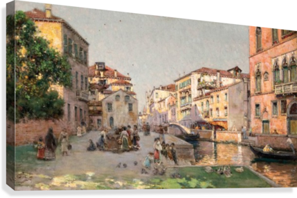 Venetian Market With Figures Canvas Print - Antonio Maria De Reyna Manescau (429x287), Png Download