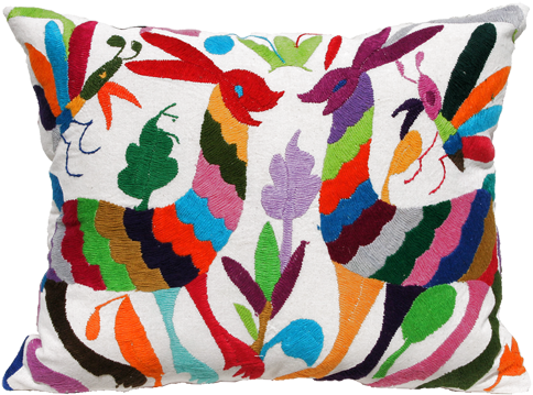 Otomi Hand Embroidery - Mexican Embroidered Pillow Case (500x377), Png Download