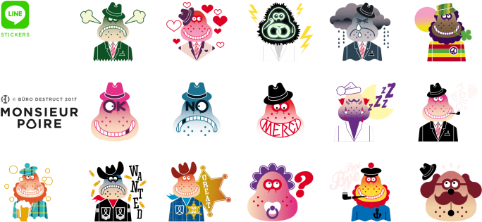 Bd Monsieur Poire Line Sticker Pack - Sticker (750x370), Png Download