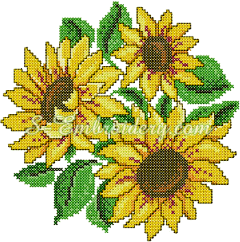 Cross Stitch Sunflower Machine Embroidery No - Punto De Cruz Girasoles (350x352), Png Download
