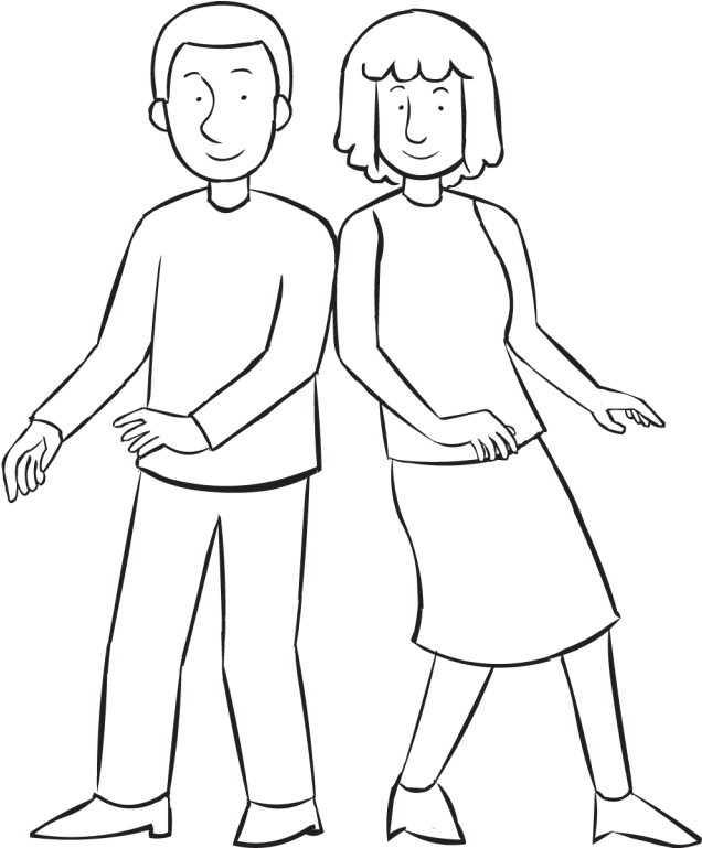 Back Two People Leaning To The Side Of Each Other Walking - Line Art (1024x768), Png Download