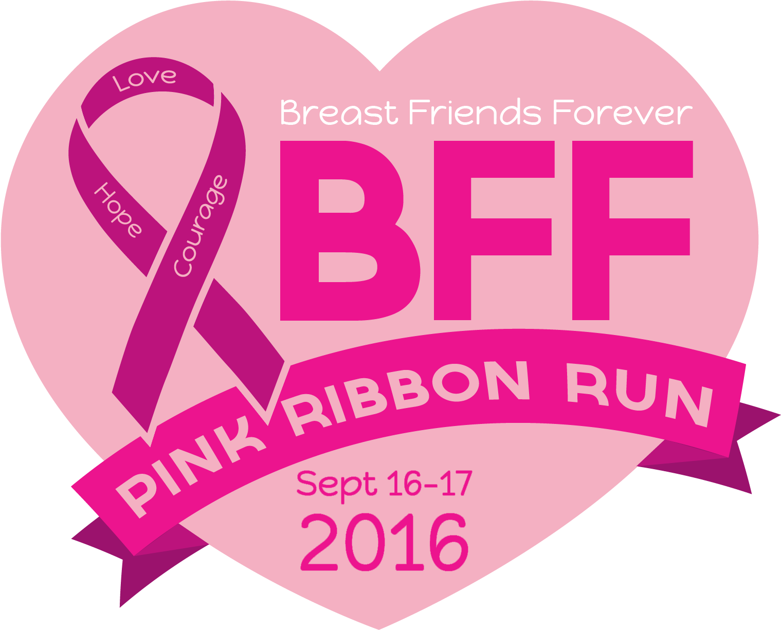 Bff Pink Ribbon Run - Heart (1619x1383), Png Download