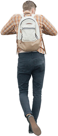 Man Wearing An Orange Plaid Shirt And A Backpack Is - Looking Down People Png (450x450), Png Download