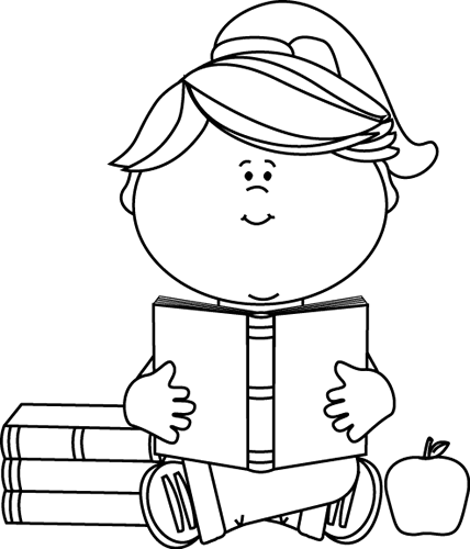Black And White Little Girl Reading A School Book - Reading Png Black And White (428x500), Png Download