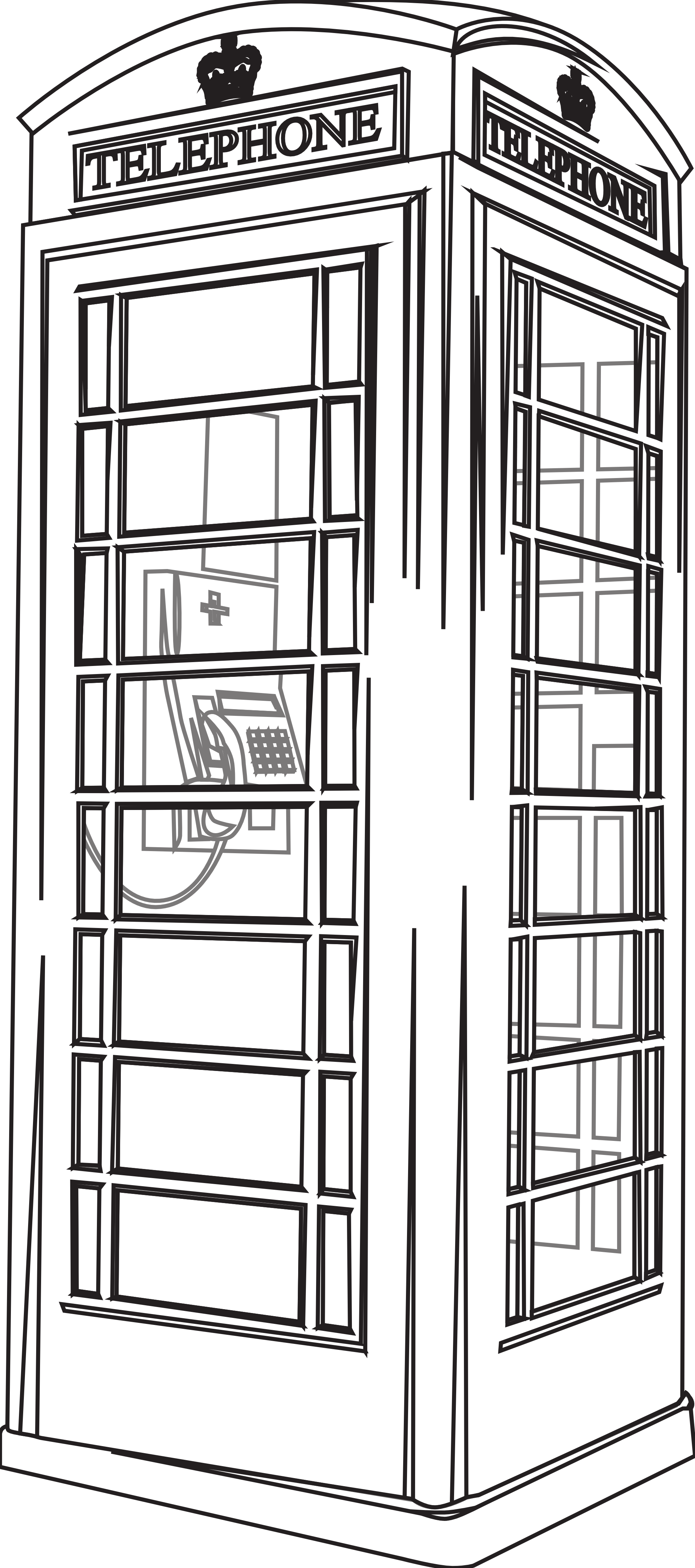 Black And White London Phone Booth - Red Telephone Box Drawing (1979x4464), Png Download