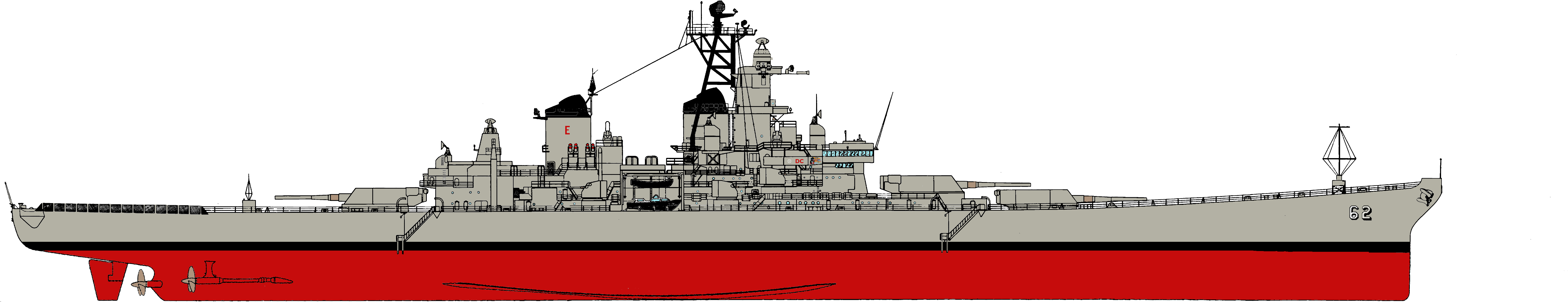Uss New Jersey Bb Outboard Profile By - Lion 2 Class Battleship (6674x1533), Png Download