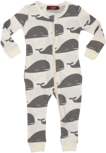 Milkbarn Organic Zipper Pajama Grey Whale - Pajamas (600x600), Png Download
