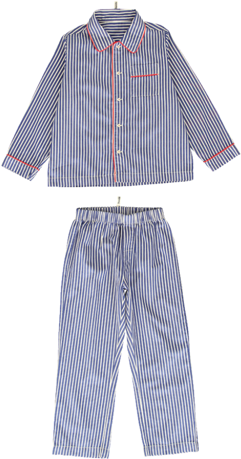 Blue And White Striped Pyjama With Red Piping - Night Dress Kids Png (1024x1024), Png Download