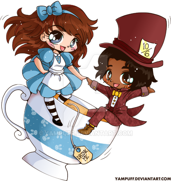 Clipart Library Download And The Chibi Couple Commission - Alice And Mad Hatter Chibi (600x633), Png Download