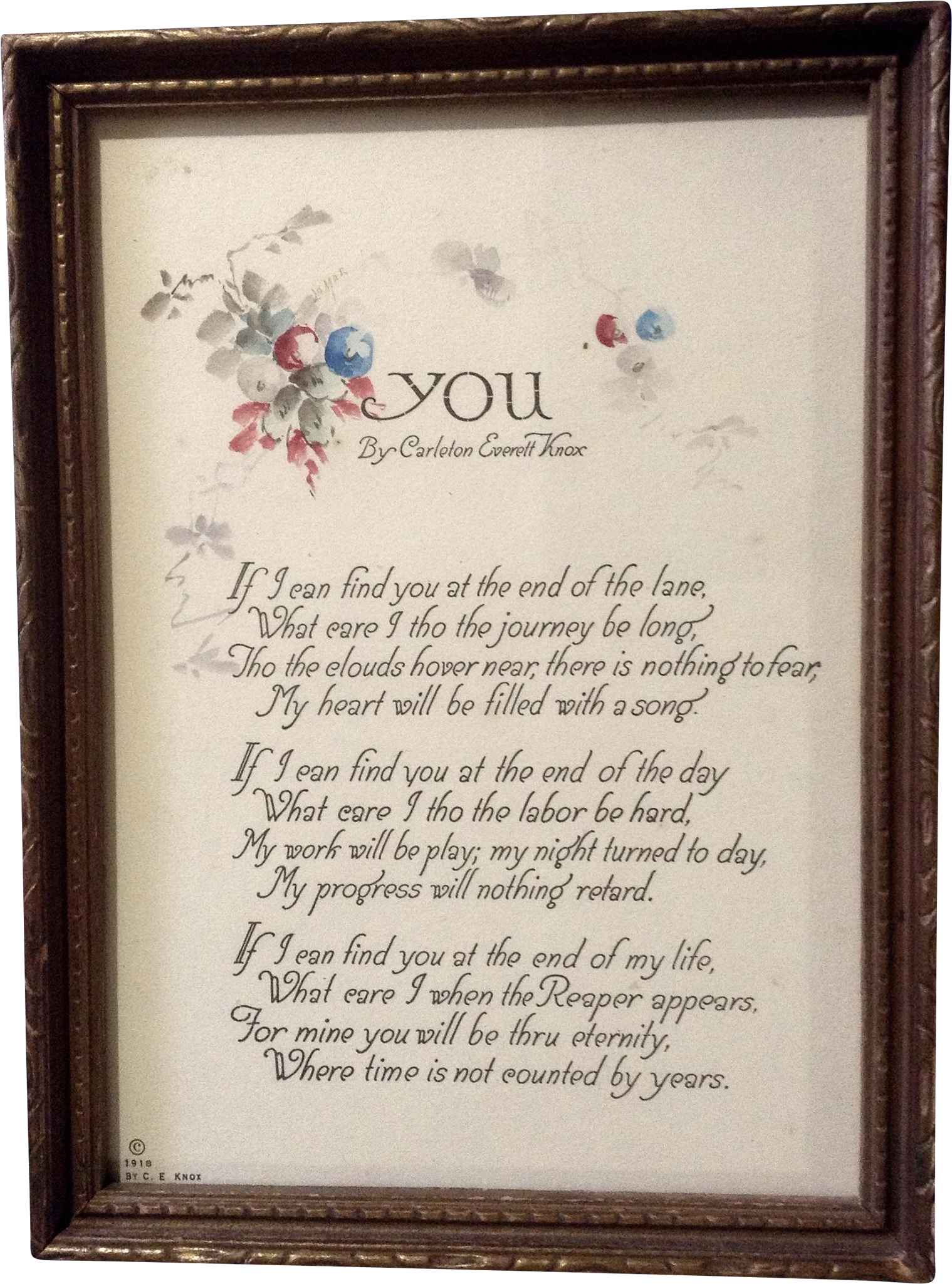 Carleton Everett Knox, Vintage Poem Picture 1918 Watercolor - Picture Frame (2048x2048), Png Download