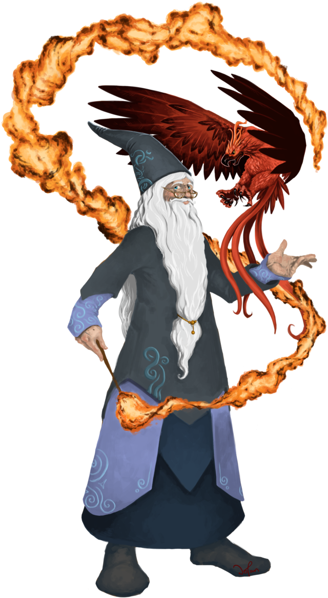 Dumbledore And Fawkes By I Am Mighty - Albus Percival Wulfric Brian Dumbledore Cartoon (656x1216), Png Download