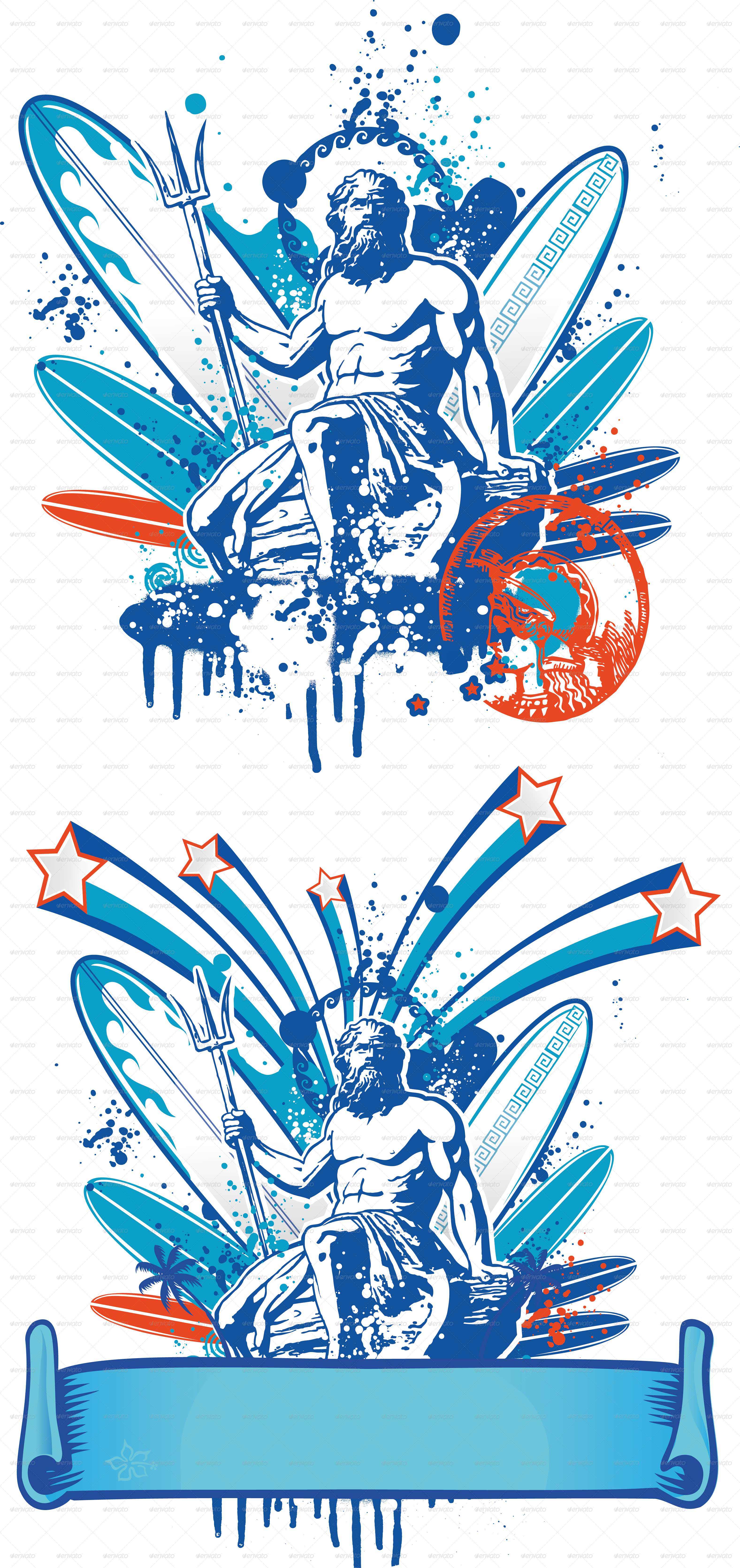 Poseidon Surfer With Surfboard Poseidon Surfer With - Poseidon Vector (3154x6687), Png Download