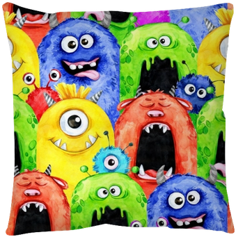 Watercolor Seamless Pattern With Funny Monster Heads - Watercolor Painting (400x400), Png Download