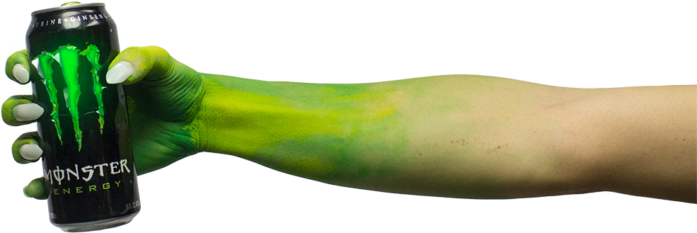 Image Of Monster Arm Holding A Can Of Monster Energy - Holding A Monster Can (1000x337), Png Download