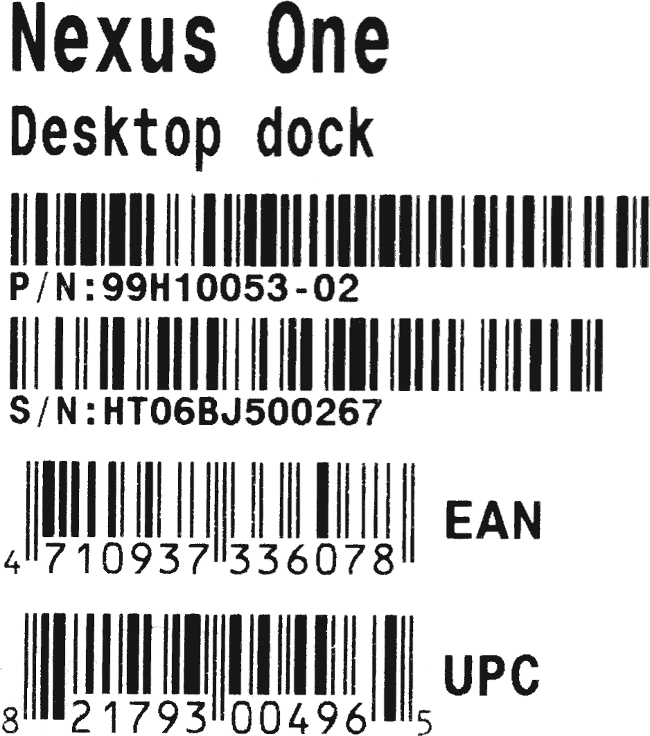 Label Of The Nexus One Desktop Dock With 2 Gtin Codes - Global Trade Item Number (938x1062), Png Download
