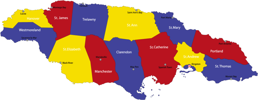 Jamaica Map - Map Of Jamaica Parishes (1024x439), Png Download