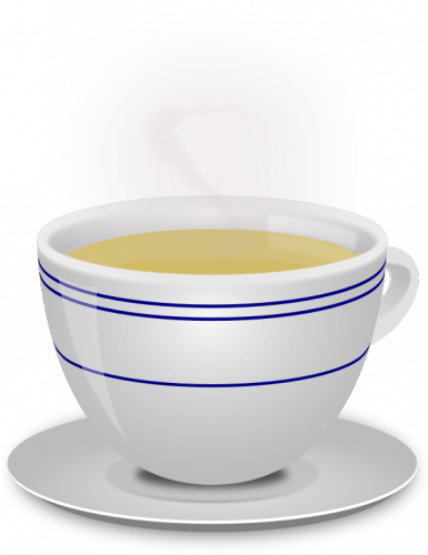 Steaming Teacup With A Saucer - Tee Png (385x500), Png Download