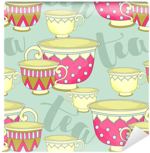 Seamless Pattern With Cups Of Tea And Autumn Leaves - Cartoon (400x400), Png Download