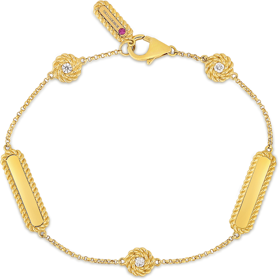 Roberto Coin 18k Yellow Gold Bracelet With Alternating - Bracelet (1600x1600), Png Download
