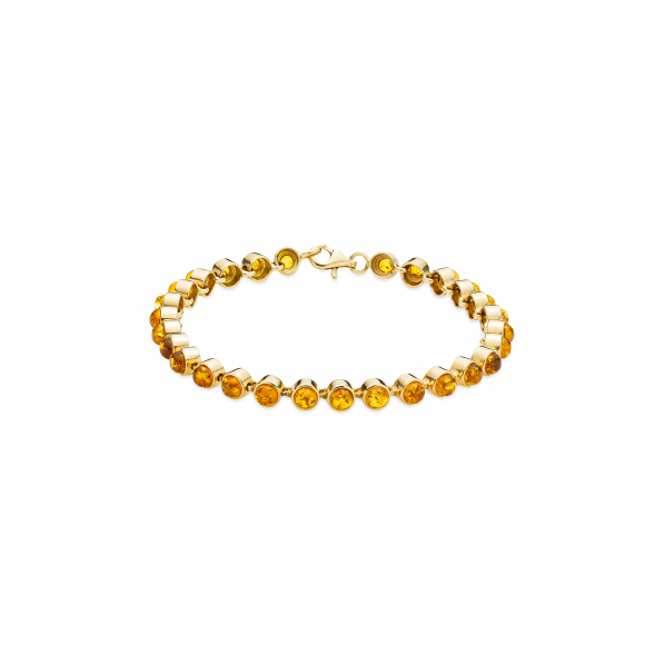 Gold Bracelet With Cognac Amber - Cuban Chain Bracelet In 14k Gold (580x580), Png Download