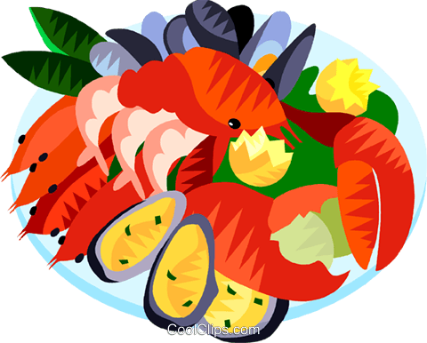 Eu European Cuisine Sea Food Platter Royalty Free Vector - Sea Food Platter Illustration (480x386), Png Download