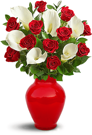 Stunning Red Rose An - Flowers: Red Rose & Calla Lily Bouquet (400x570), Png Download