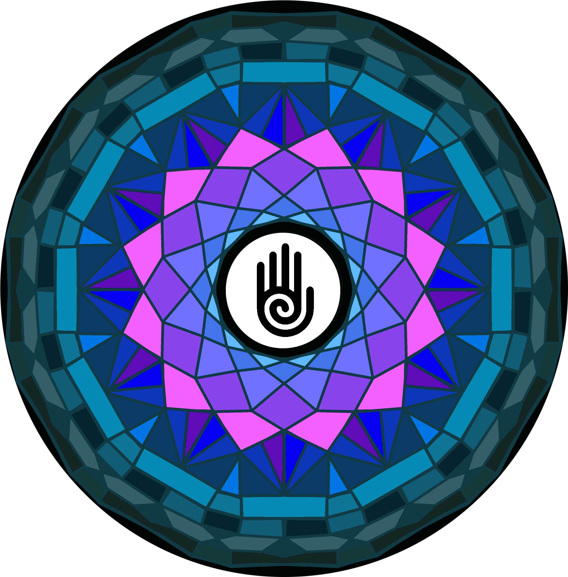 Mandala With Healing Hand Symbol In Pink And Blue - Circle (3840x3840), Png Download