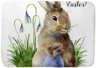 Watercolor Easter Card With Bunny, Snowdrops And Colored - Kartki Wielkanocne Ręcznie Malowane (400x400), Png Download