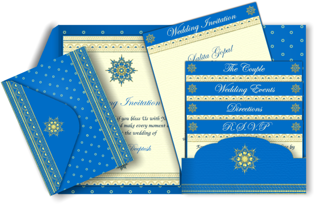 Indian Wedding Invitation Blue (670x447), Png Download