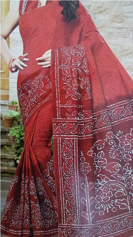 Red Printed Cotton Saree - Sari (600x773), Png Download