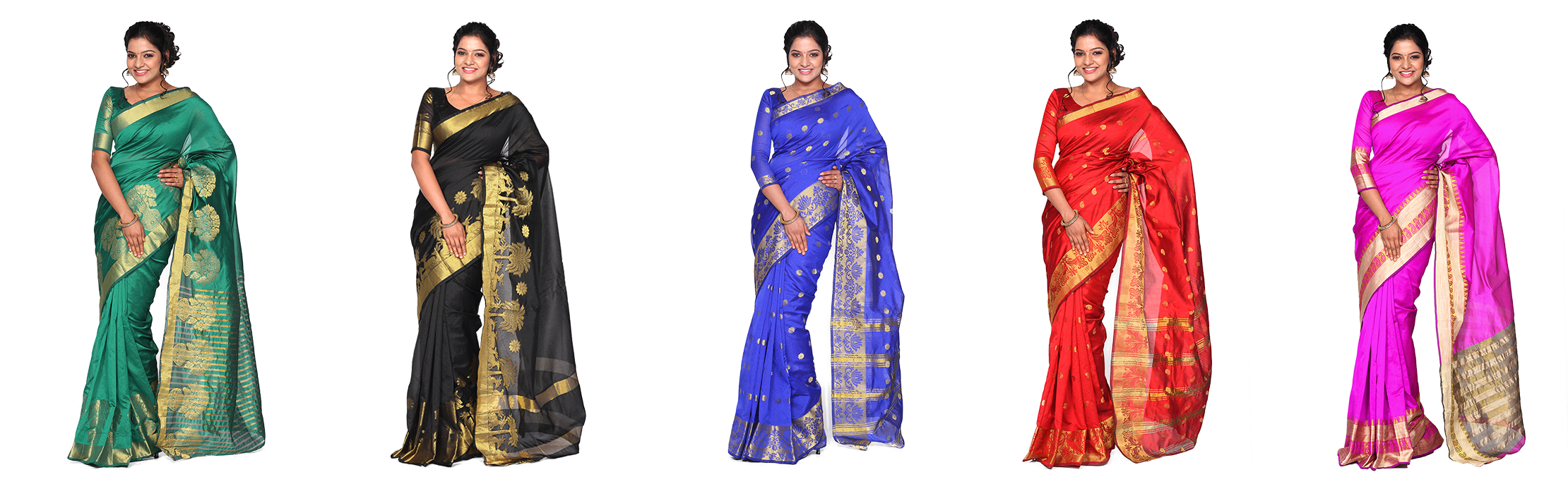Silk Cotton Sarees Png (2500x685), Png Download