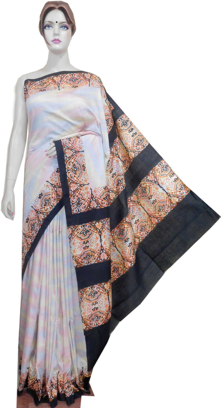 Hand Block Printed Silk Blended Handloom Saree Png - Handloom Saree (1200x1412), Png Download