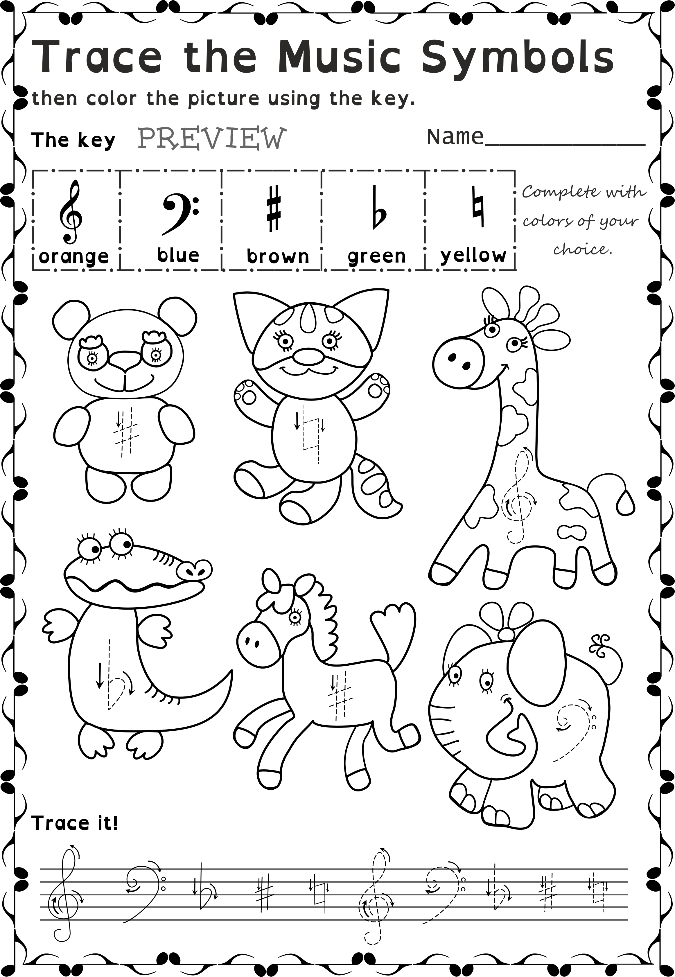 Funny Worksheets To Trace Basic Music Symbols For Younger - Line Art (2324x3364), Png Download