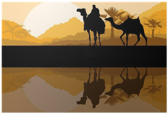 Camel Caravan In Wild Desert Mountain Nature Landscape - Caravan (400x400), Png Download