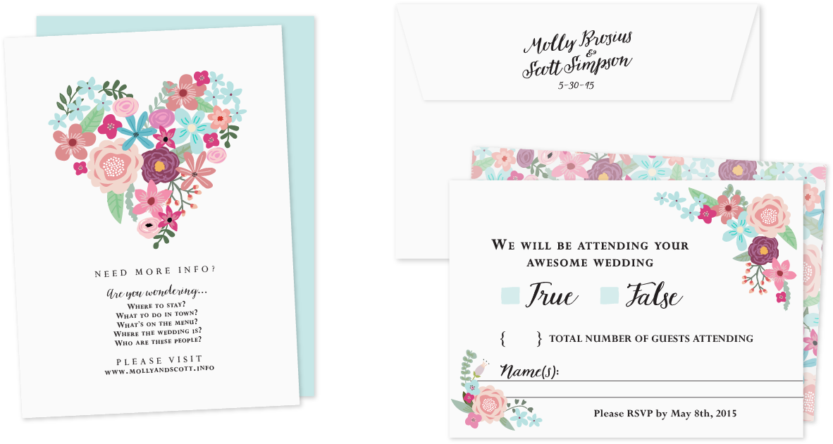 Wedding Stationery Invitation Suite Molly And Scott - Floral Design (1241x744), Png Download